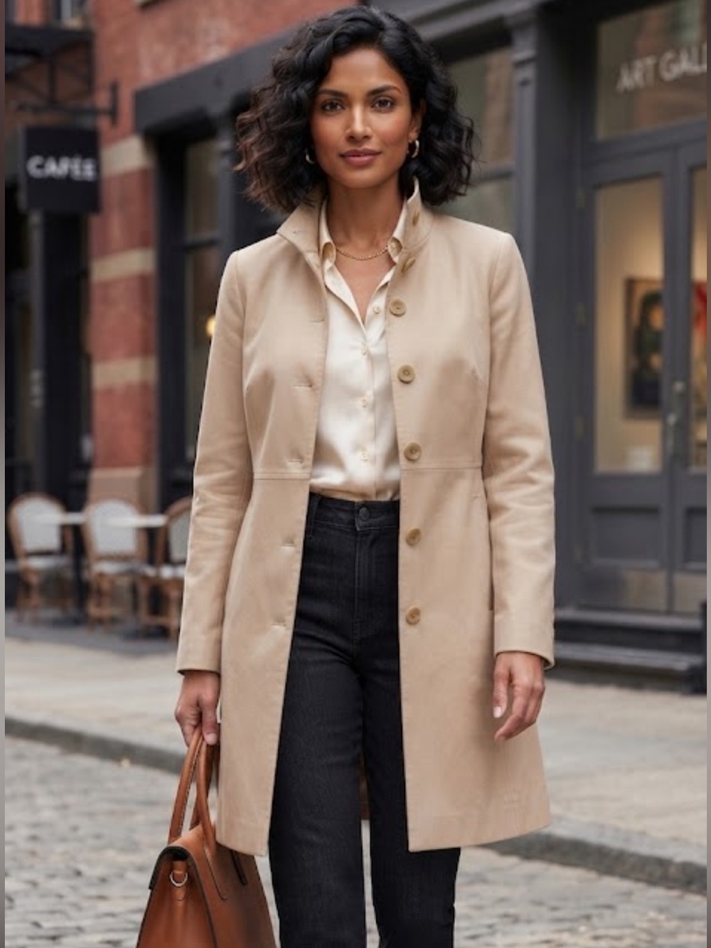 Y2K rare Jacob -Classic Beige Trench Style Cotton Jacket Coat - Neutral Beige